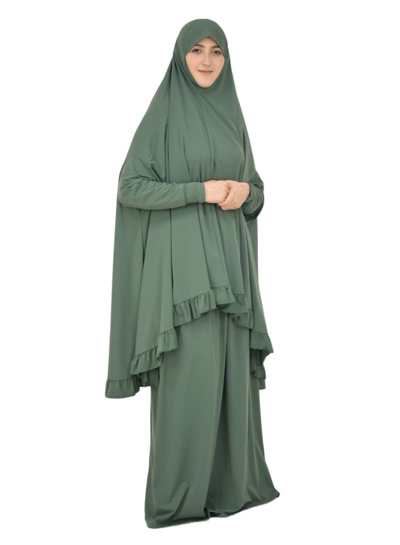  داماس كولكشن اسدال صلاة نسائي من قطعتين حجاب وتنورة بالاكمام - طقم صلاة  قطعتين بالاكمام - طقم ملابس الصلاة بالاكمام . - Image 5